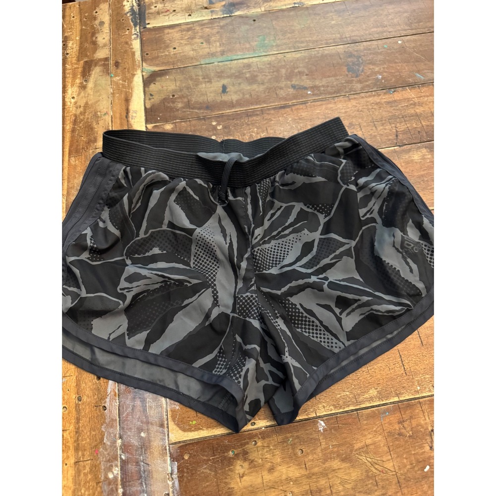 Adidas Climalite Running Shorts Womens Small Black Grey Floral Leaf Print 3in